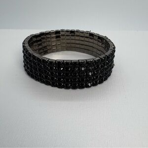 Wide 5 Row Black Crystal Rhinestone Stretch Wedding Prom Bracelet